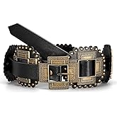 TRIWORKS Women Western Concho Leather Belt Cowgirl Boho Belt Chunky for Dresses Concert Festival