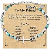 Religious Cross Natural Stone Beaded Bracelet for Women Daughter Granddaughter Niece Friend Sister Adjustable Christian Gemstone Bracelet Catholic Easter Jewelry Birthday Gifts-B friend