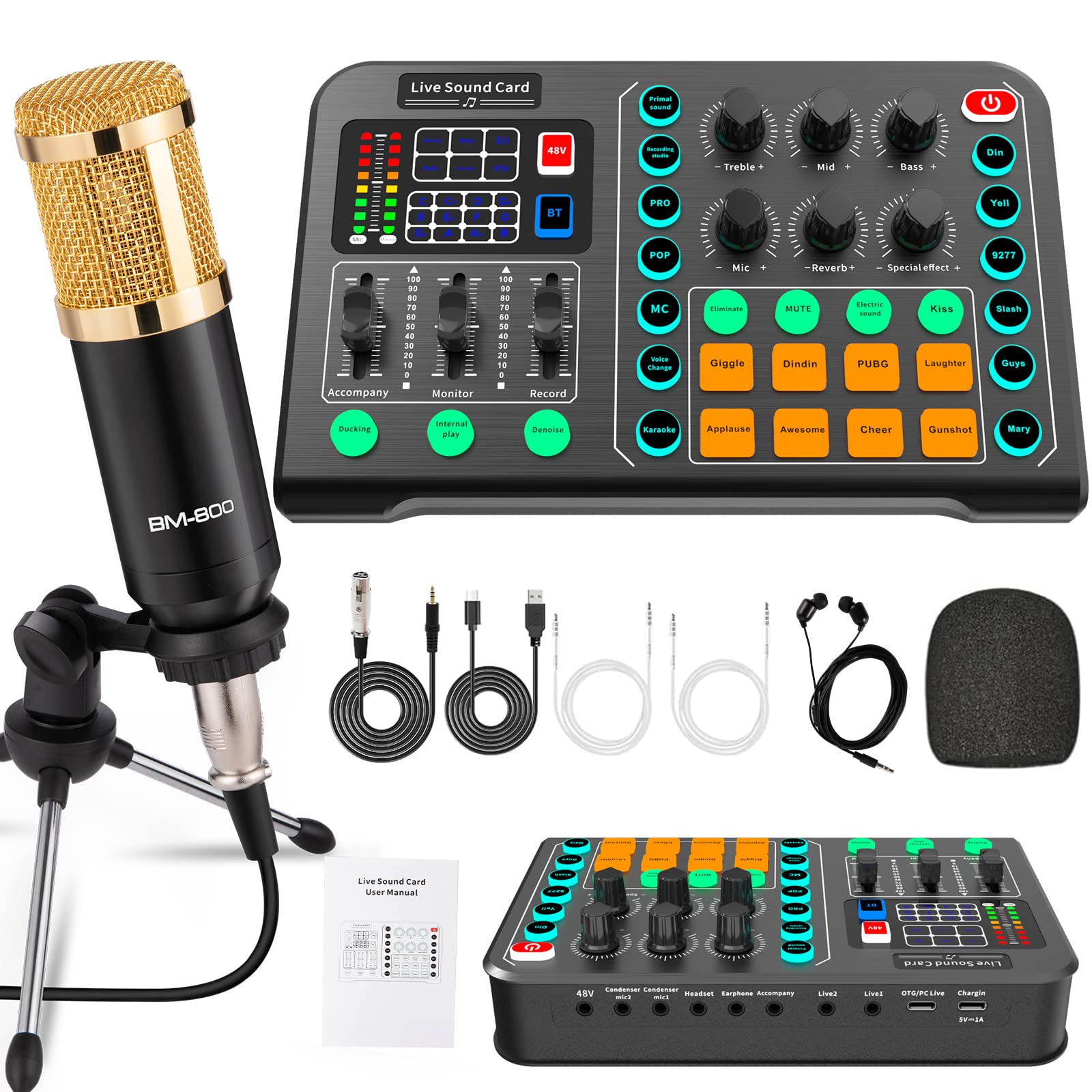 Xisono Podcast Equipment Bundle,Condenser Microphone Bundle with Tripod Stand and Audio Mixer/studio equipment/podcast microphone for Streaming Broadcast,Gaming,Recording,Singing,Tiktok,YouTube