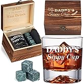 PONPUR Gifts for Daddy, Dad Christmas Gift, Daddy Sippy Cup Whiskey Glass Set with 4 Whiskey Stones & Wooden Box, Funny Gag Birthday Gift for New Dad Him Husband