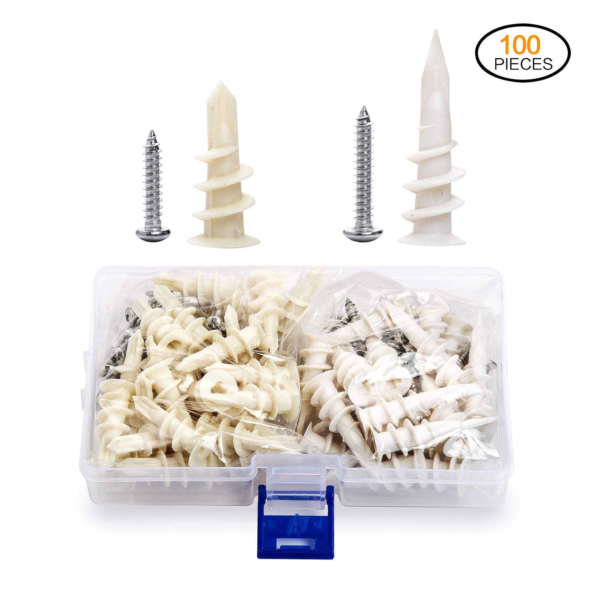Drywall Anchors 100 Pcs Plastic Self Drilling Hollow Wall Anchors With
