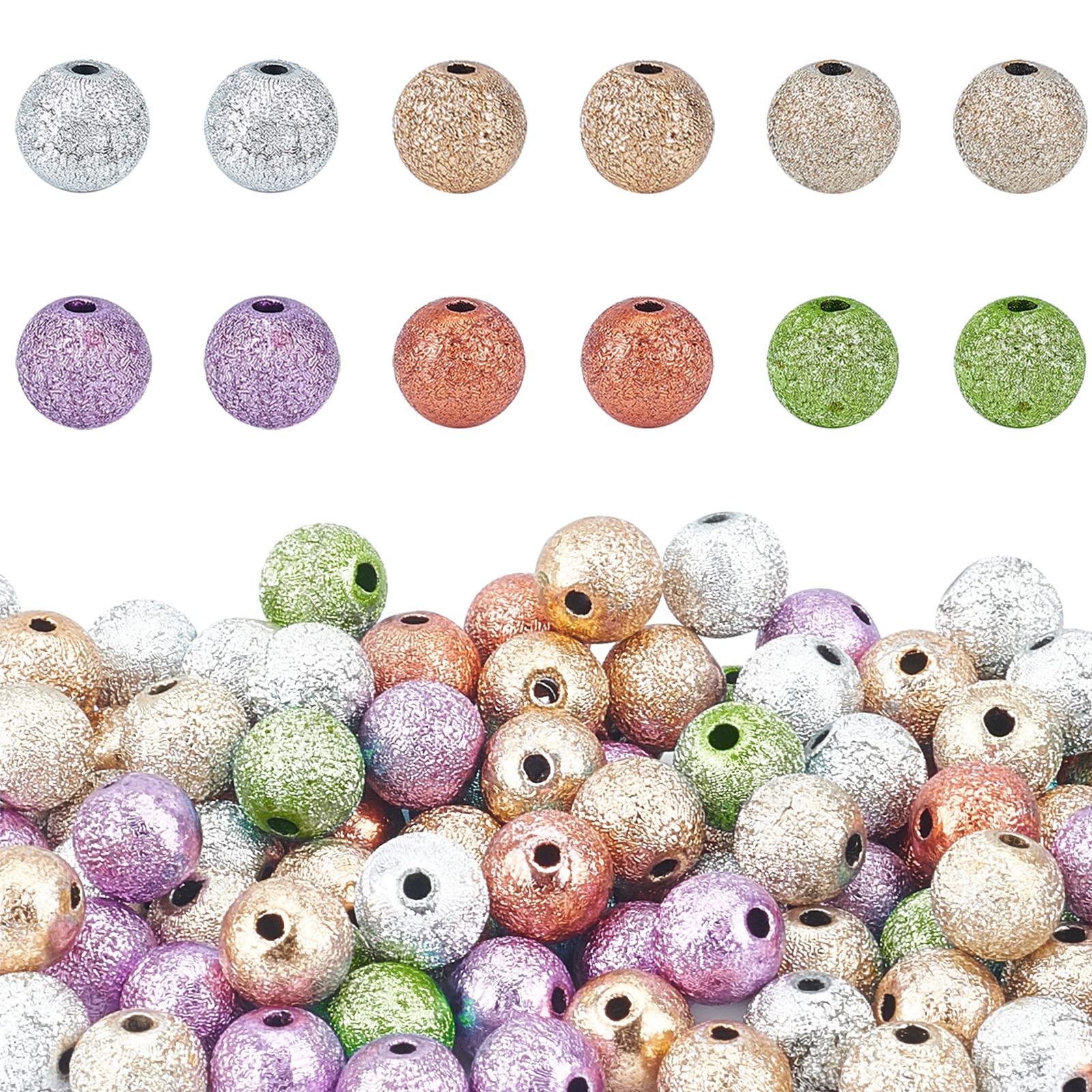 PH PandaHall 120pcs 6 Colors Glitter Acrylic Bead 8mm Sparkle Craft Beads Christmas Bead Round Loose Beads for Jewellery Making Bracelet Earring Party DIY Crafts, Hole: 2mm