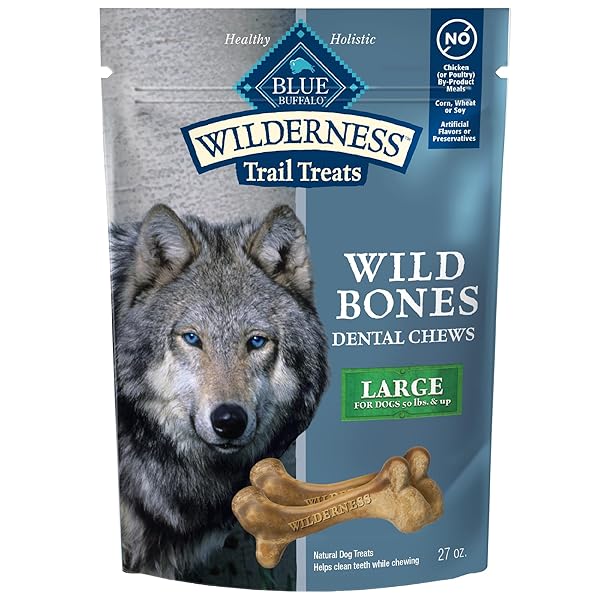 BLUE BUFFALO WILDERNESS WILD BONES GRAIN-FREE DENTAL CHEWS DOG TREATS, LARGE, 27-OZ BAG