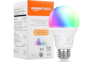 �鶹�� Basics Smart A19 LED Light Bulb, Color Changing, 2.4 GHz Wi-Fi, 60W Equivalent 800LM, Works with Alexa, 1-Pack, Certif