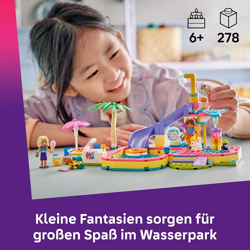 Friends Lustiger Tag im Wasserpark - Miniatur Spielset mit Rutsche, 2 Minifiguren, 4 Tierfiguren und Tierzubehör - Kinderzimmer Deko - Geschenk zum Geburtstag für Mädchen ab 6 Jahren - 42676