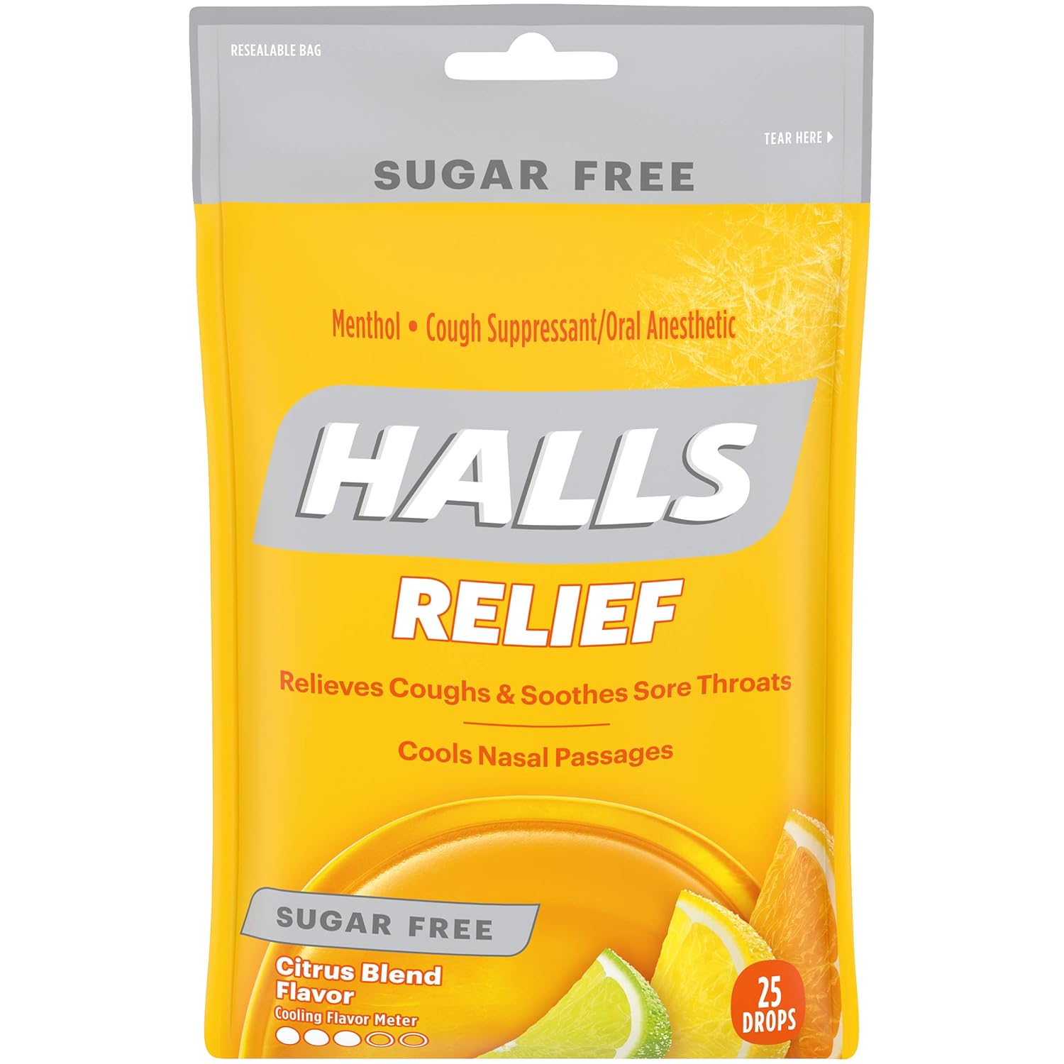 Halls Citrus Sugar Free Cough Drops - with Menthol - 300 Drops (12 bags of 25 drops) : Cough Drops : Grocery & Gourmet Food
