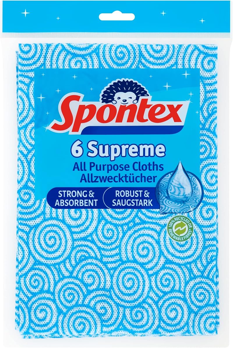 Spontex 6 Supreme All Purpose Cloths – Extra Thick, Ultra Absorbent