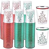 supernal 100pcs Christmas Plastic Cups,10oz Disposable Party Cups,Red and Green Plastic Tumblers with Christmas Tree Design,Party Cup Disposable for Xmas Party, Christmas Eve
