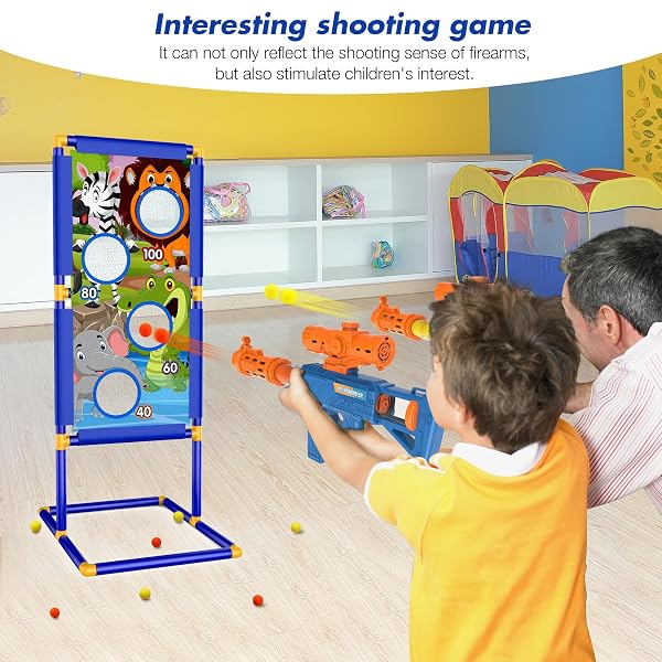 KKONES SHOOTING GAME TOY FOR BOYS – 2 PLAYER TOY FOAM BLASTER AIR GUNS, 24 FOAM BULLET BALLS POPPER & STANDING SHOOTING TARGET, BIRTHDAY GIFTS FOR AGE 3 4 5 6 7 8 9 10-12 YEARS OLD KIDS, GIRLS