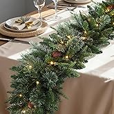 SHareconn 9ft Prelit Christmas Garland-Natural Rustic Style with Cedar Leaves and Pine Cones. Multi-Color LED Lights (Battery Operated with Timer). Perfect for Mantle Stairs Indoor Outdoor Xmas Decor