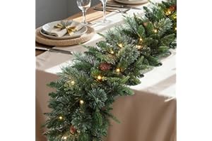 SHareconn 9ft Prelit Christmas Garland-Natural Rustic Style with Cedar Leaves and Pine Cones. Multi-Color LED Lights (Battery Operated with Timer). Perfect for Mantle Stairs Indoor Outdoor Xmas Decor