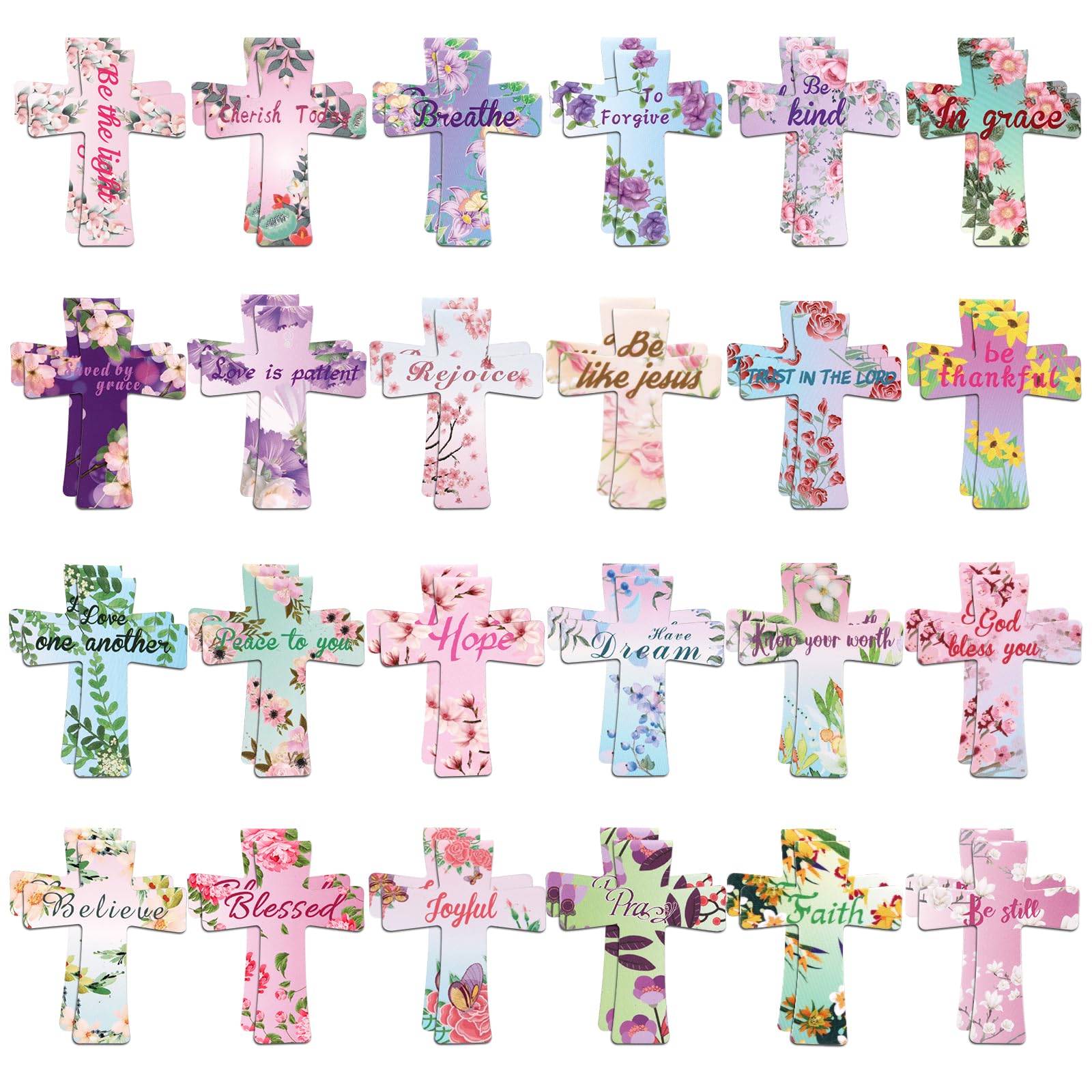 MWOOT 48 Pcs Religious Magnetic Bookmarks,Cross Christian Bible Book Marks Easter Bookmarks,Inspirational Page Book Markers Floral Magnet Book Clips for Students Reading Church Gifts(24 Styles,4x5CM)