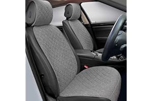 BOPUOVRE Linen Car Seat Covers Front Seat Covers Breathable Cloth Fabric Car Seat Protector - Universal Fit for Cars, Vans, SUVs, Trucks - 2 Units - Gray