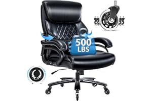 HESL Big and Tall Office Chair- 500 LBS Heavy Duty Executive Rolling Office Chairs for Heavy People with Adjustable Lumbar Support High Back Faux Leather Computer Office Chairs Wide Seat Plus Size Black