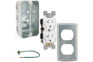 AIRMONT PRODUCTS Outlet Box Kit, 2x4'' Utility Electrical Box, Duplex Receptacle 2x4'' Cover, Tamper Resistant 20 Amp Duplex Receptacle Outlet, Green Pigtail Grounding Wire and Screw, Ten 1/2'' Knockouts