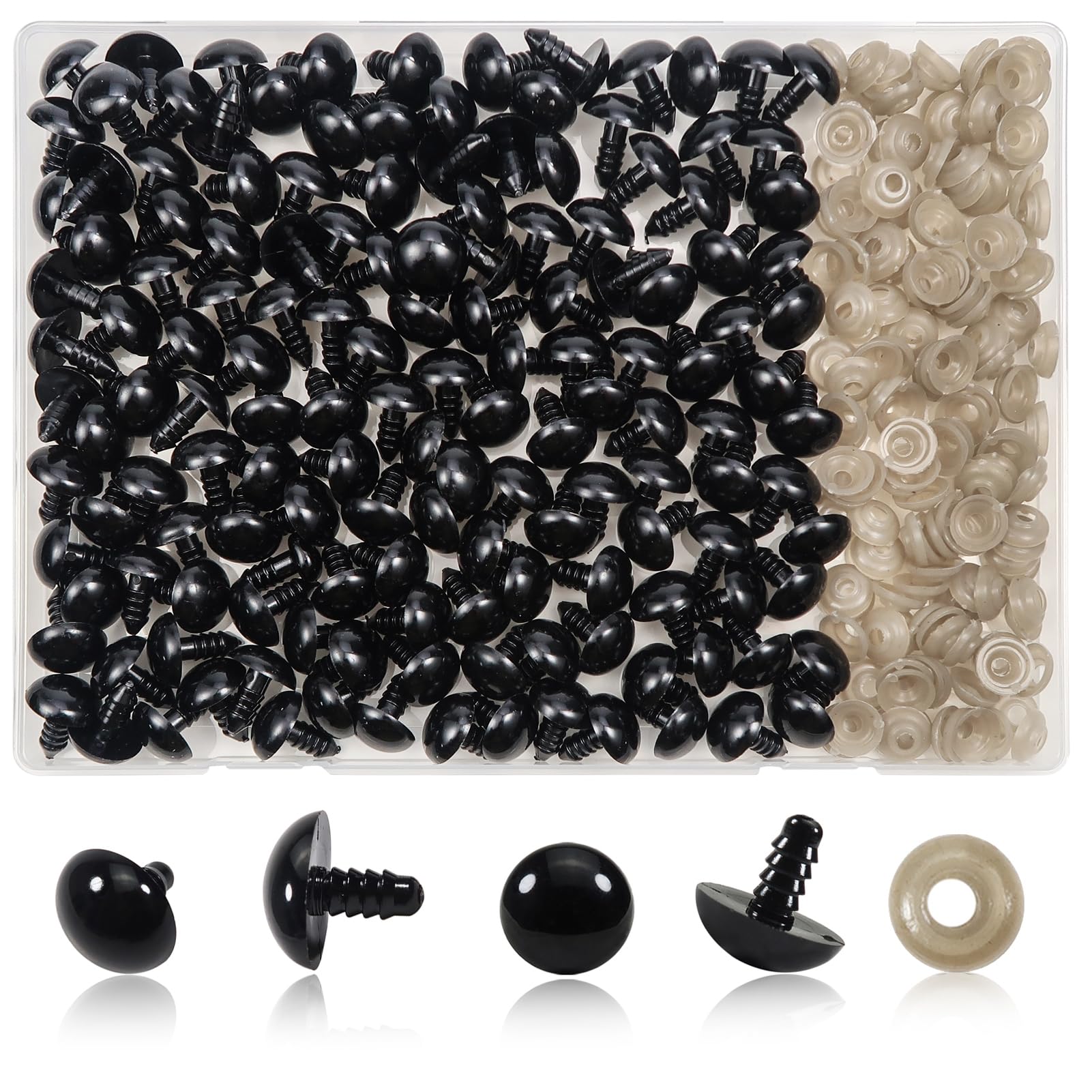 TOAOB 150pcs 16mm Black Plastic Round Safety Doll Eyes with 150pcs Washers for Crafts Jewellery DIY Making Plush Animal Puppets