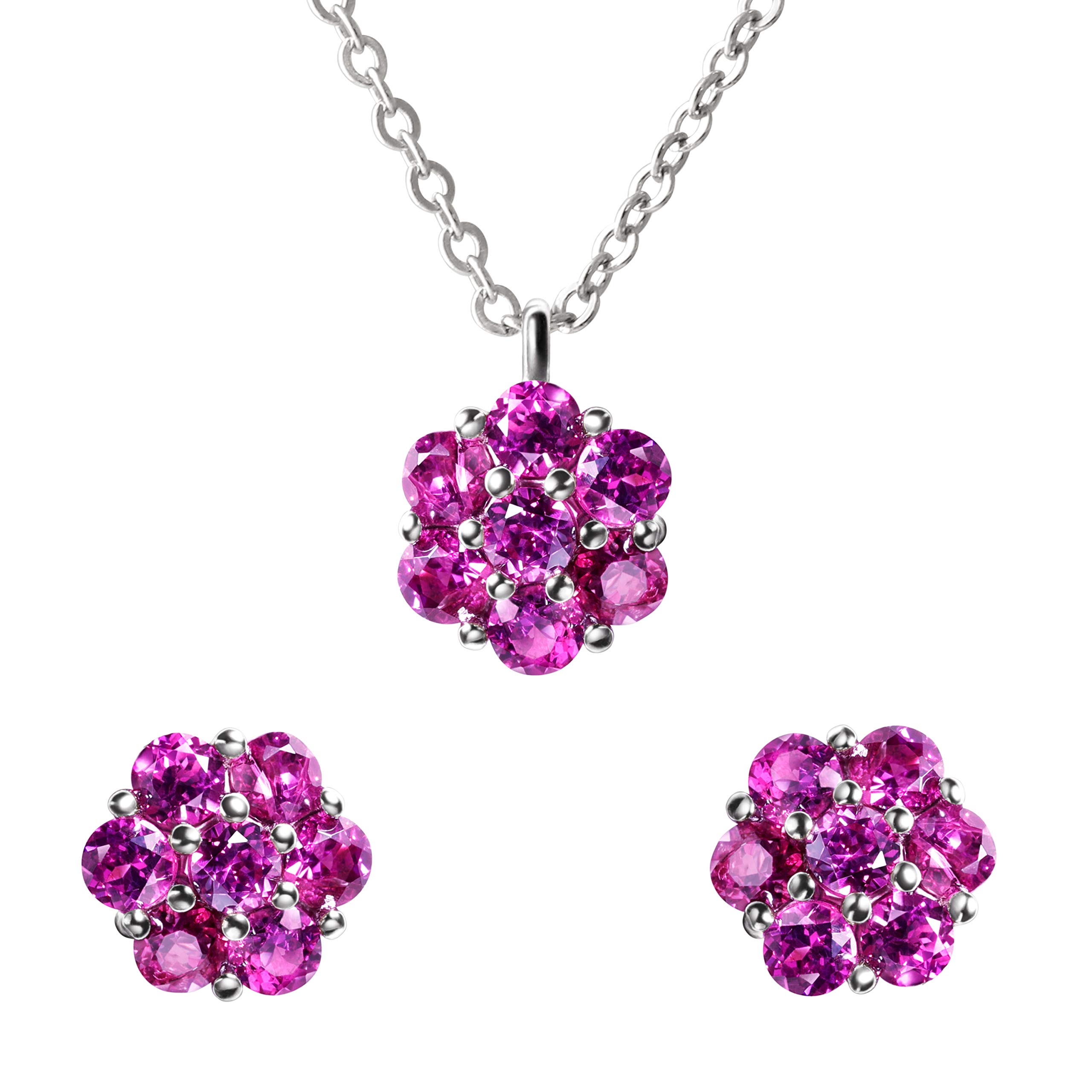 Franki Baker Sterling Silver Dainty Rhodolite Red Garent Pendant & Stud Earring Set