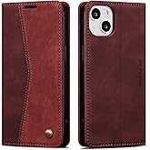 QLTYPRI Wallet Case for iPhone 13 [6.1 Inch], Vintage Folio PU Leather Case with Card Slots Magnetic Closure Kickstand Flip Shockproof Phone Cover for iPhone 13 - Wine Red