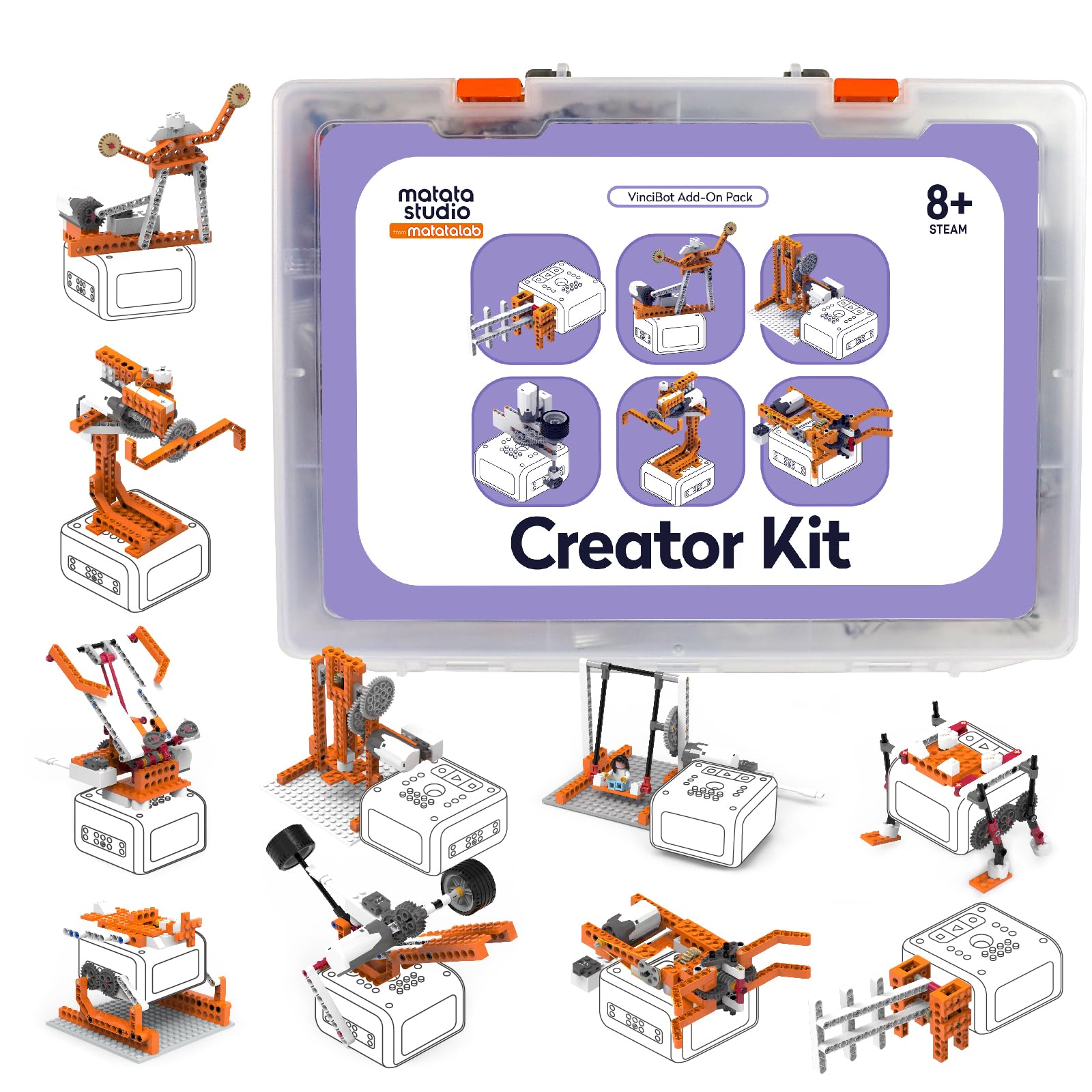 Matatastudio Creator Kit for VinciBot Programmable Robot for Kids with 434 Building Blocks, Over 20 Building Styles and Electric Motor, STEM Educational Toy, DIY Science Kit for Kids Ages 8-12