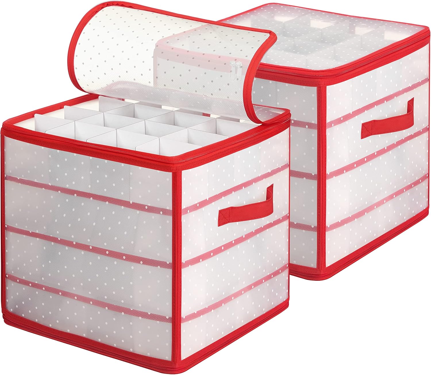 Holiday Décor Storage - SONGMICS Plastic Christmas Ornament Storage Boxes, 2 Pack Christmas Ball Organizers, Hold 128 Balls up to 3-Inch, Removable Dividers, Cherry Red URFB029T02