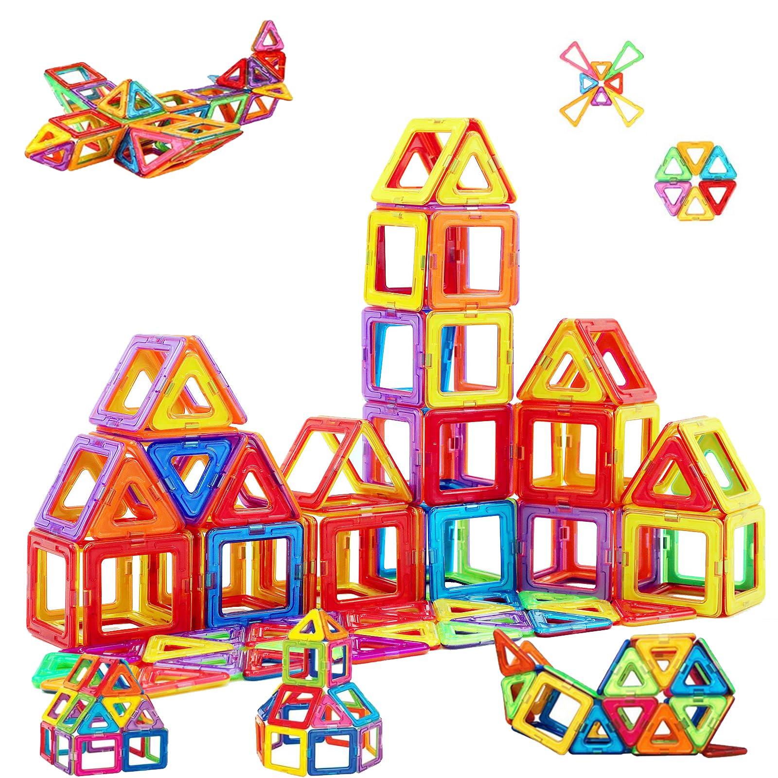 morkka Magnetic Building Blocks 64 Pieces Magnets Building Kit 3D Rainbow Color Educational Toy Set Creative Toys Kids Toddler Girl Boy Car Ferris Wheel Great