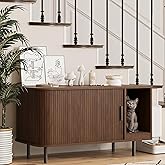 Halitaa 37.4" Cat Litter Box Enclosure with Scratch Pad, Sliding Door | Litter Box Enclosure Furniture Hidden Litter Box, Modern Indoor Cat House, TV Stand, Side End Table for Living Room, Walnut