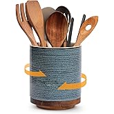 DOWAN 360° Rotating Extra Large Cooking Utensil Holder, 7.6" Kitchen Utensil Holder for Countertop, Utensil Crock for Farmhouse Kitchen Decor, Ceramic Stable Utensil Caddy, Blue