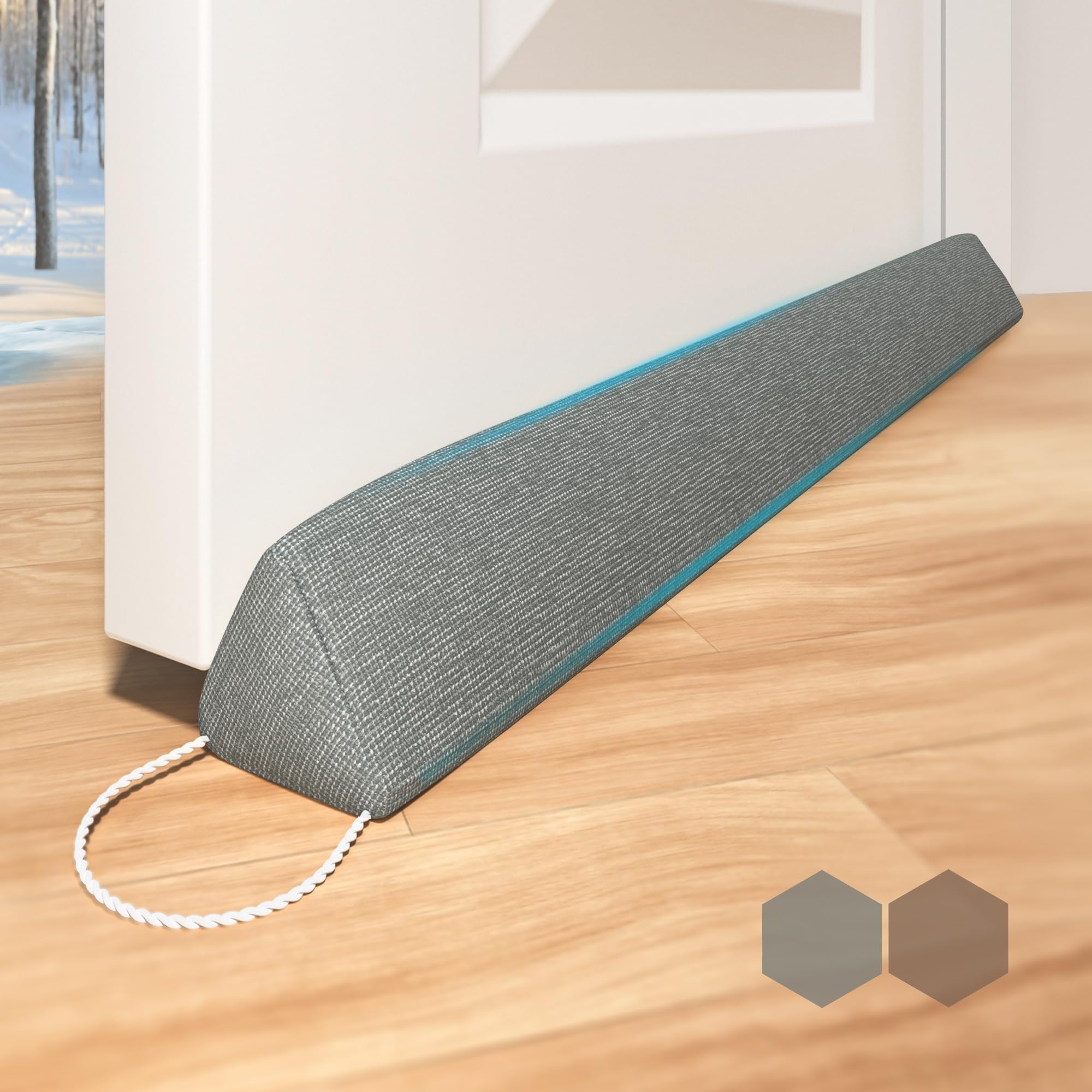 HIZH Heavy Under Door Draft Excluder, 35.4" Draft Stopper, Suitable For Doors & Windows, Increased Sound Insulation & Windproof, With Pull Ring For Easy Storage, Gray