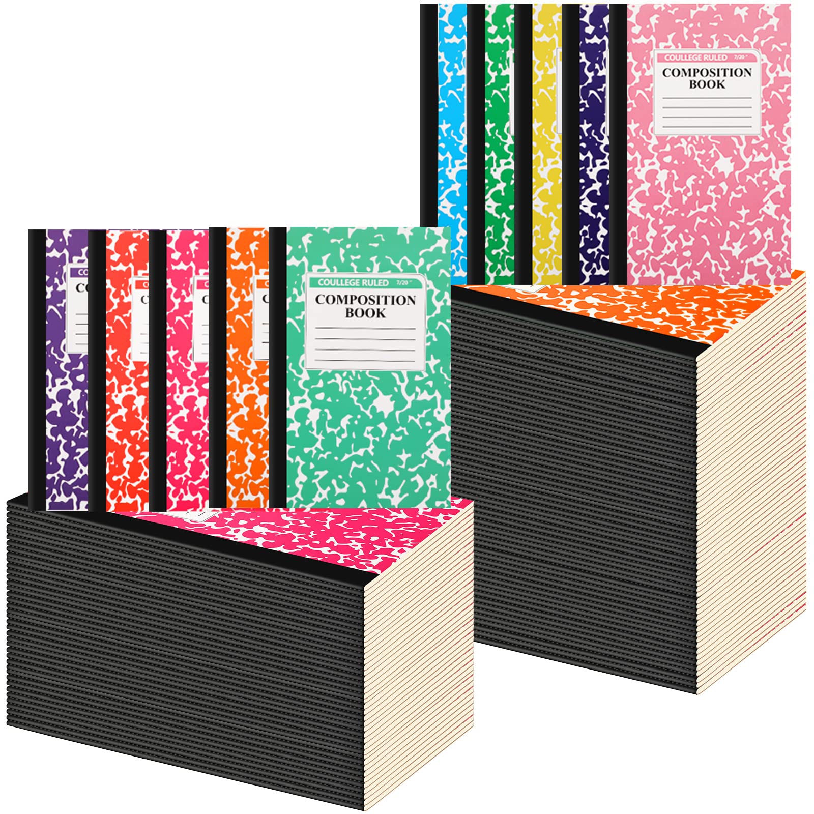 Photo 1 of Fainne 100 Pack A5 Composition Notebooks Bulk College Ruled Composition Notebooks Marble Covers Notebook for Student Classroom Office Supplies 30 Sheet/60 Page(10 Color)