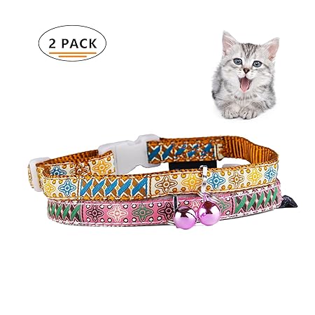 Touchcat Niedliches Katzenhalsband aus Nylon mit Sicherheitsverschluss und Glocke, Länge 20-30 cm