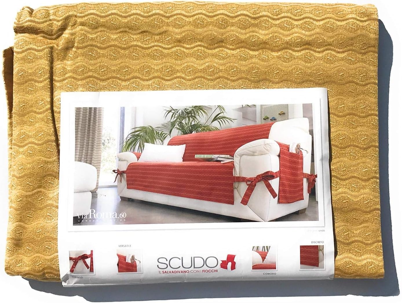Via Roma 60 dark sofa cover 2 seater yellow orcha/gold waves movement MIS. Seat 110 cm