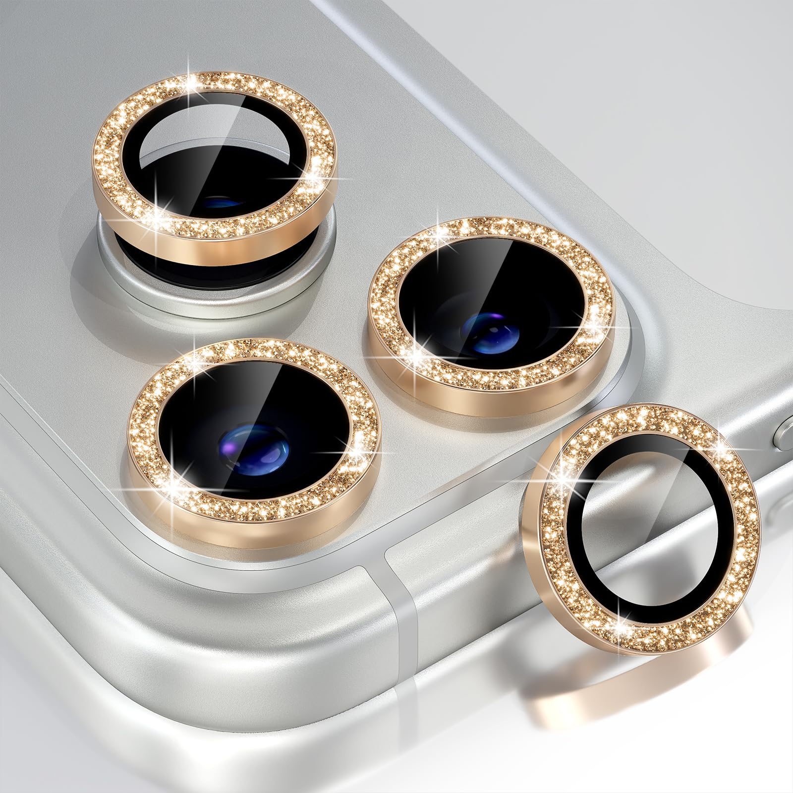 Photo 1 of Choiche Compatible for iPhone 17 Pro/iPhone 17 Pro Max Camera Lens Protector Bling, 9H Tempered Glass Camera Cover Screen Protector Metal Ring Decoration Accessories (Glitter-Gold)
