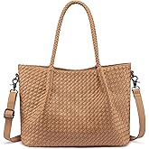 LOVEVOOK Woven Tote Bag for Women Vegan Leather Shoulder Handbag for Travel Work Crossbody Purse