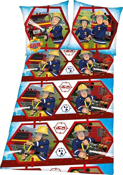 Herding 4470307050 Bettwäsche Feuerwehrmann Sam, Kopfkissenbezug: 80 x 80 cm + Bettbezug: 135 x 200 cm, 100 % Baumwolle, Lino