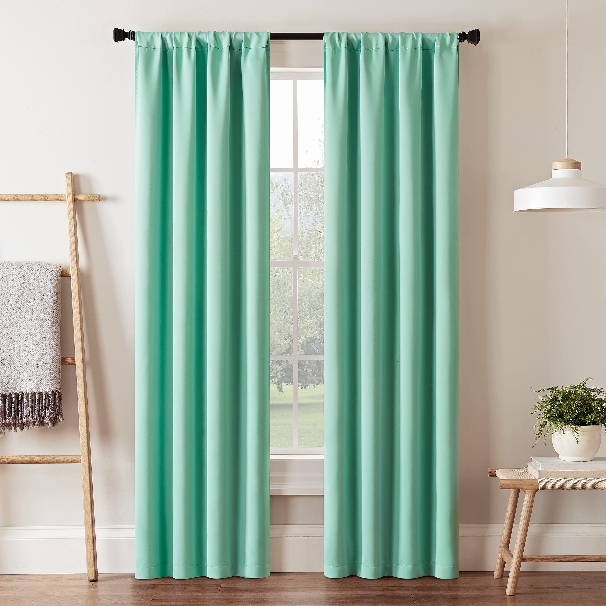 Eclipse Darrell Modern Blackout Thermal Rod Pocket Window Curtains for Bedroom or Living Room (Single Panel), 37 in x 95 in, Mint