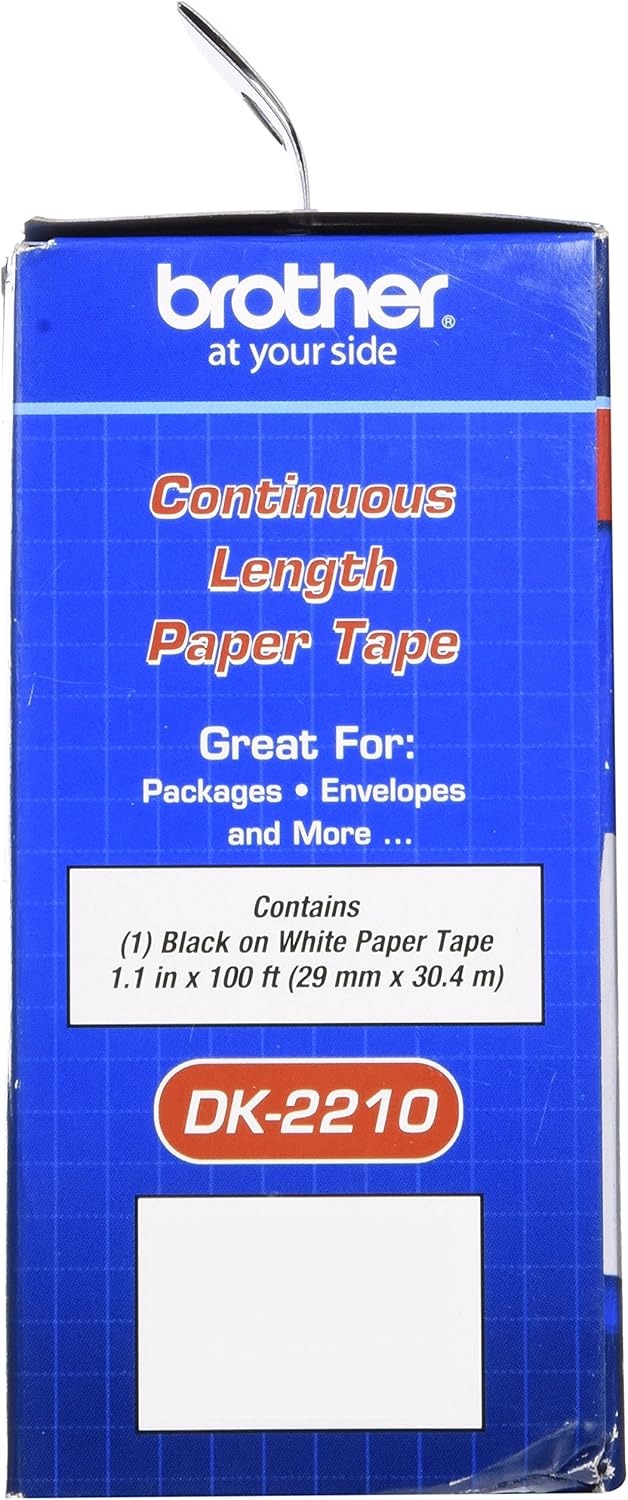 Brother Genuine DK-2210 Continuous Length Black on White Paper Tape for Brother QL Label Printers, 1.1" x 100' (29mm x 30.4M), 1 Roll per Box, DK2210 : Office Products