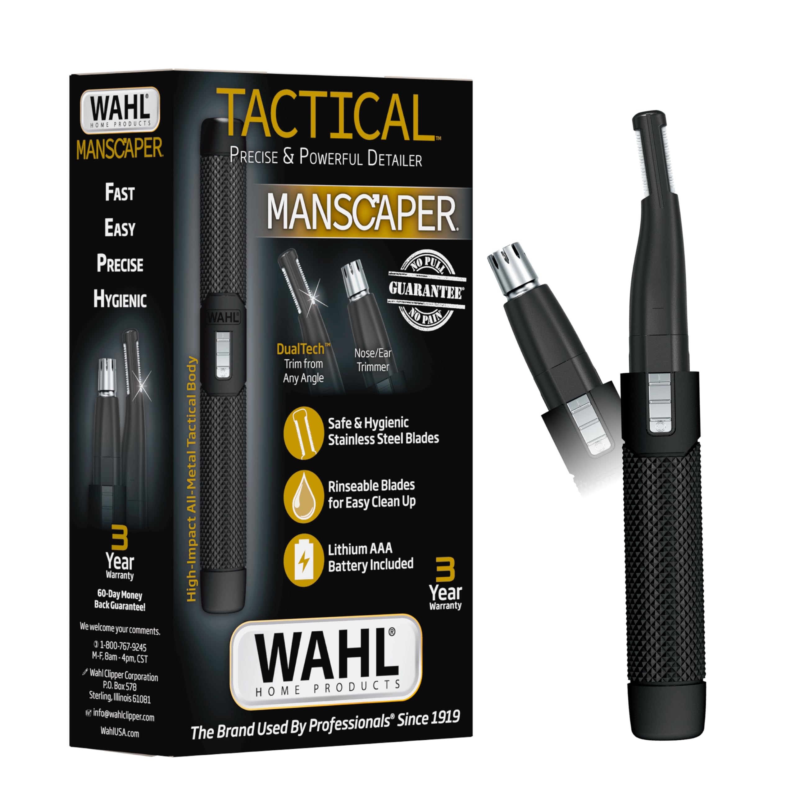 Photo 1 of Wahl Manscaper ® 2 in 1 Lithium Battery Tactical® Dual Sided Eyebrow Trimmer and Nose Hair Trimmer 