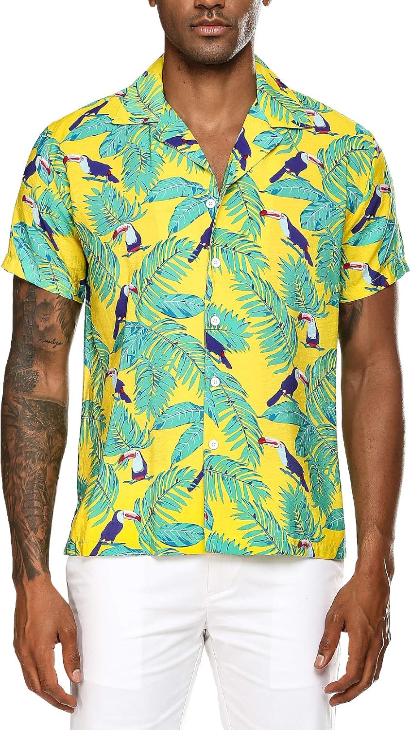 Buy Men's Short Sleeve Button Down Aloha Shirt Floral Print Hawaiian