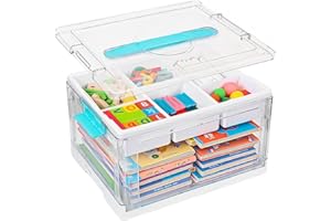 Gifhomfix 24QT Large Plastic Craft Organizers and Storage, Clear Art Supply Organizer with Removable Tray and Dividers, Crafting Box Container with Handle for Sewing, Book, Crayon, Medicine