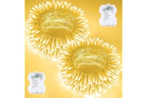 BOSSERN 2 Pack Christmas String Lights Battery Operated with Timer, 66FT 200 LED Waterproof Twinkle Lights, 8 Modes Fairy Light for Indoor and Outdoor Bedroom Garland Tree Christmas Decorations (Warm White)