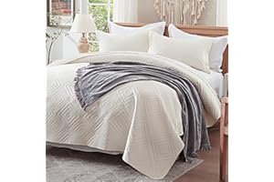 Zzlpp Quilt Queen Size Bedding Set, Cream Embossed Bedspreads, Lightweight Soft Microfiber Bedspread, All Seasons Bed Coverlet with 1 Quilt, 2 Pillow Shams