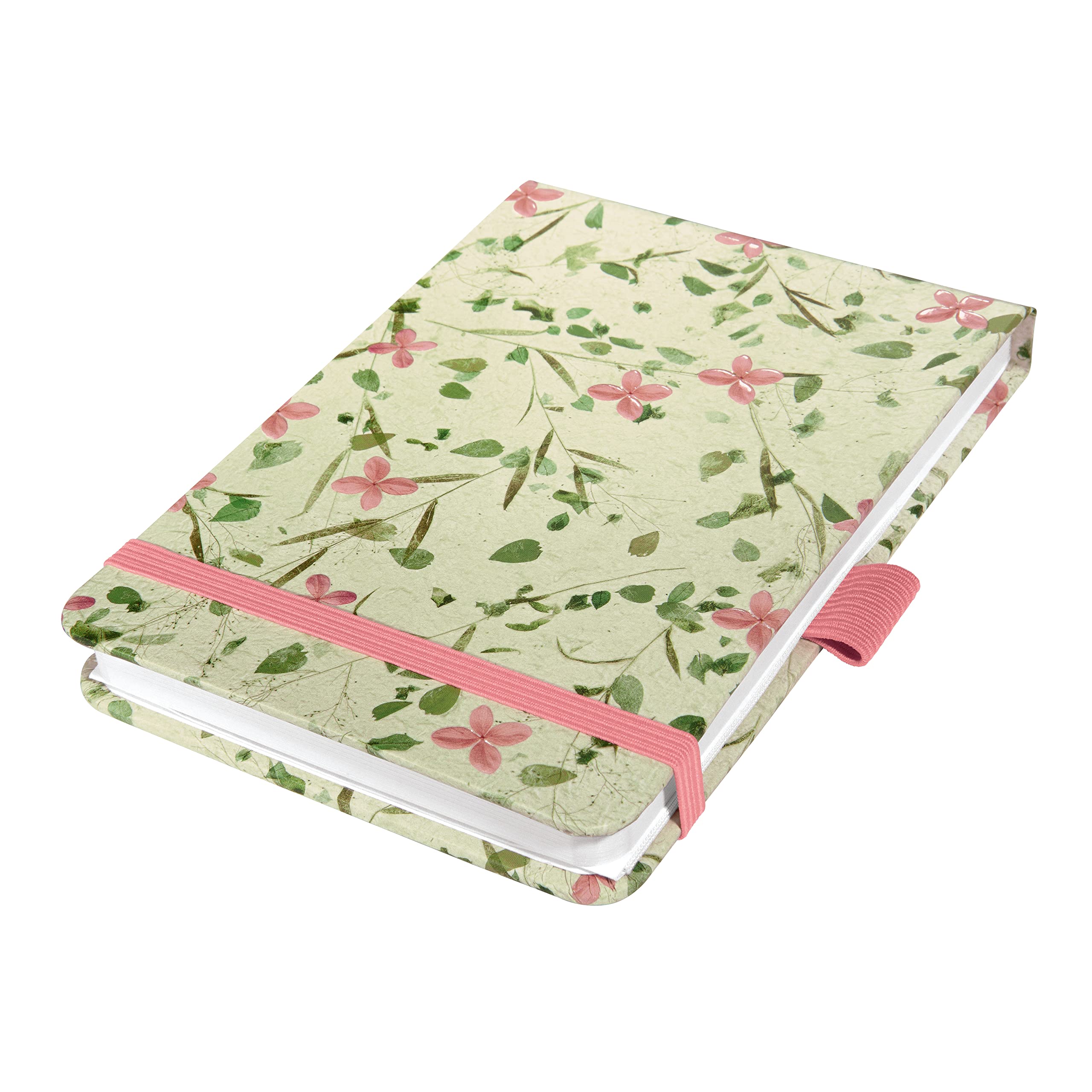 SIGEL JN340 Jolie Notepad, Bloom Rose, dotted (dot grid), 11 x 15,8 cm, hardcover, 158 pages, Pink, Green