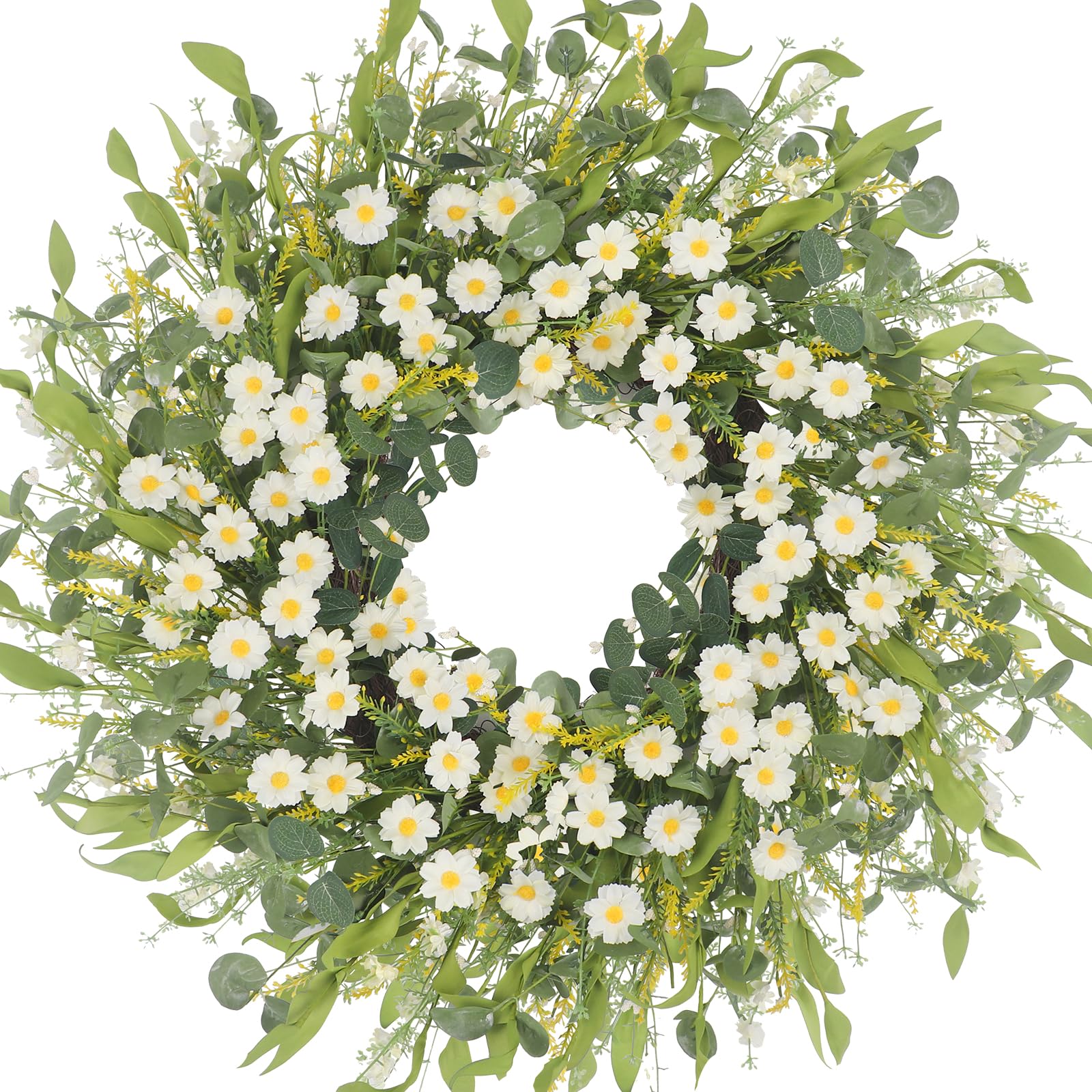 LOKEISNA Summer Wreaths for Front Door, 24" White Daisy Wreaths for Front Door Window Wall Wedding Farmhouse Festival Decor, Handmade Artificial Spring Summer Wreath for Home Decoration Gift