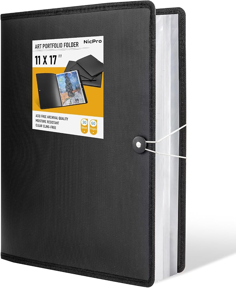 Nicpro Art Portfolio 11x17 Large Portfolio Binder 60 Pages 30 Pockets