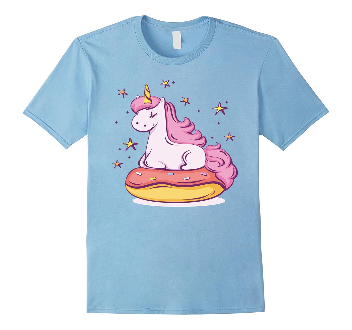 Cute Unicorn Meditating On Sweet Strawberry Donut T-Shirt-Rose