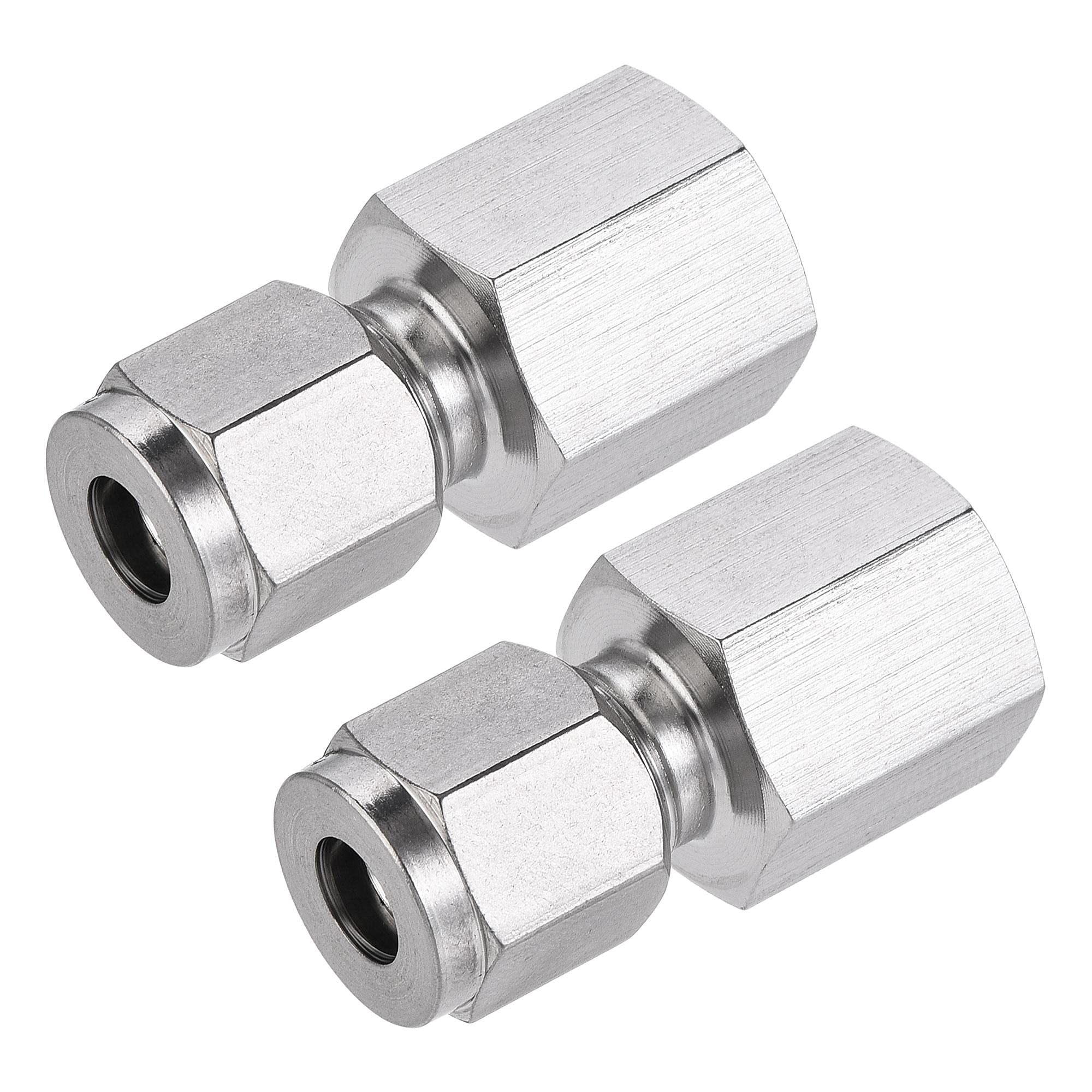 sourcing map Compression Tube Fitting G1/4 Female Thread x 1/4" Tube OD Straight Coupling Adapter 304 Stainless Steel 2Pcs