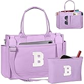 Freesya Birthday Gifts for Women, Initial Tote Bag with Makeup Bag, Teen Girl Gifts Trendy Stuff, Easter Basket Stuffers