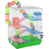 PawHut 5 Tiers Hamster Cage Portable Animal Travel Carrier Habitat with Exercise Wheels Play Tube Water Bottle Dishes House L
