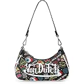 Von Dutch Purse Shoulder Bag, Women's Shoulder Handbags Logo Print and Gold or Silver Chain with Wrench Charm