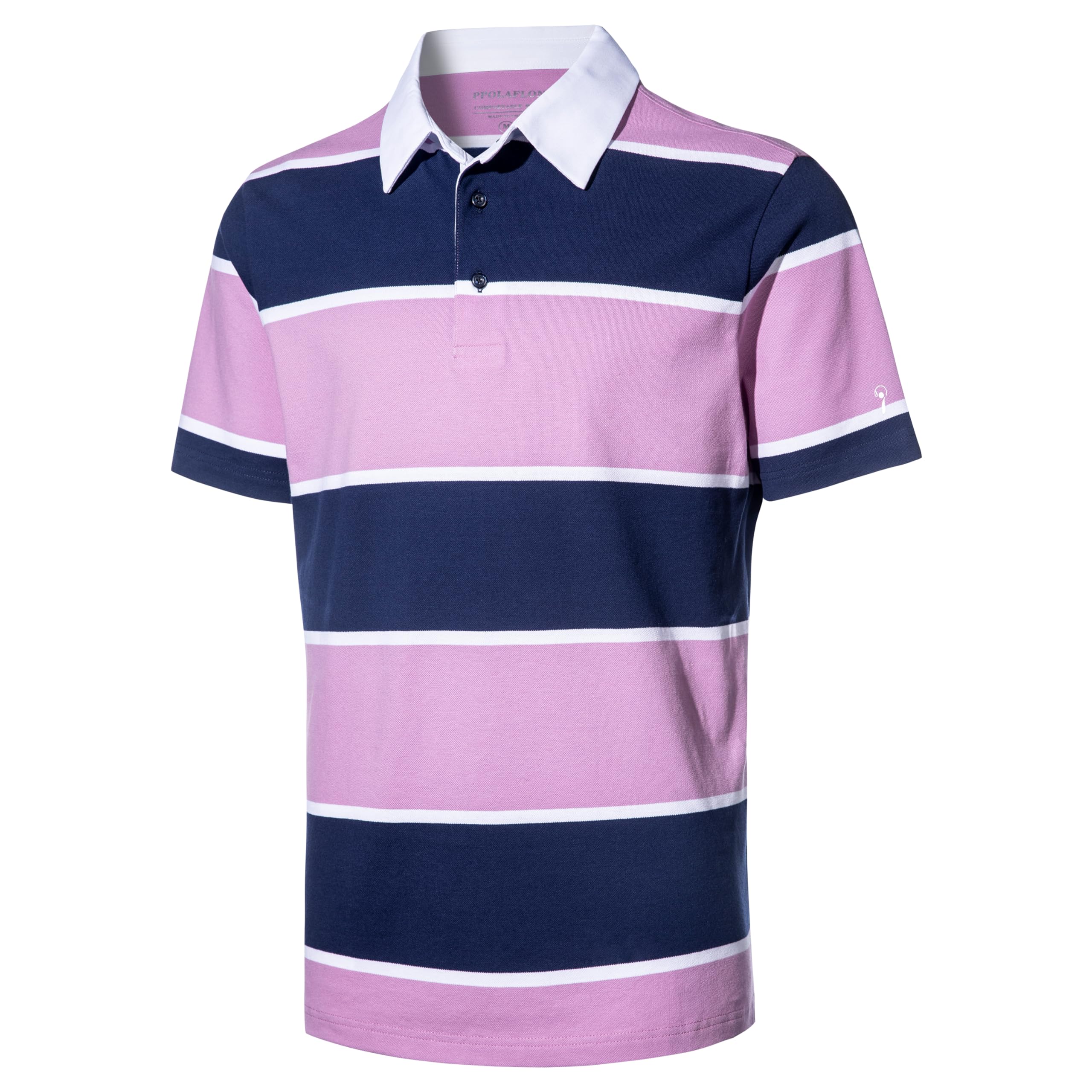 Men's Short Sleeve Polo Shirts for Men Casual Collared Striped Rugby Shirts for Mens Soft Pique Cotton Dry Fit Golf Polo Shirts for Men, M Image
